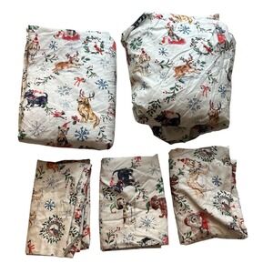 Pottery Barn Twin XL Christmas "Holiday Dogs" 5 pc Sheet Set 100% Cotton